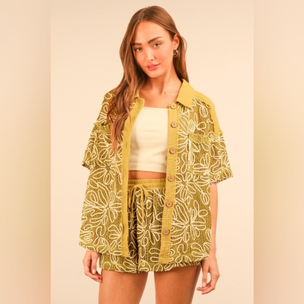 Avocado Printed Casual Shirt Top & Shorts Set